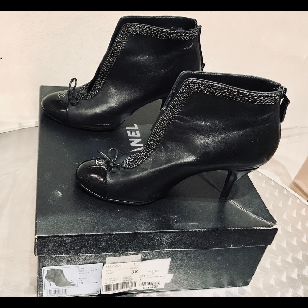 Chanel Black Embellished Black Leather Bootie 38 - Picture 3 of 5